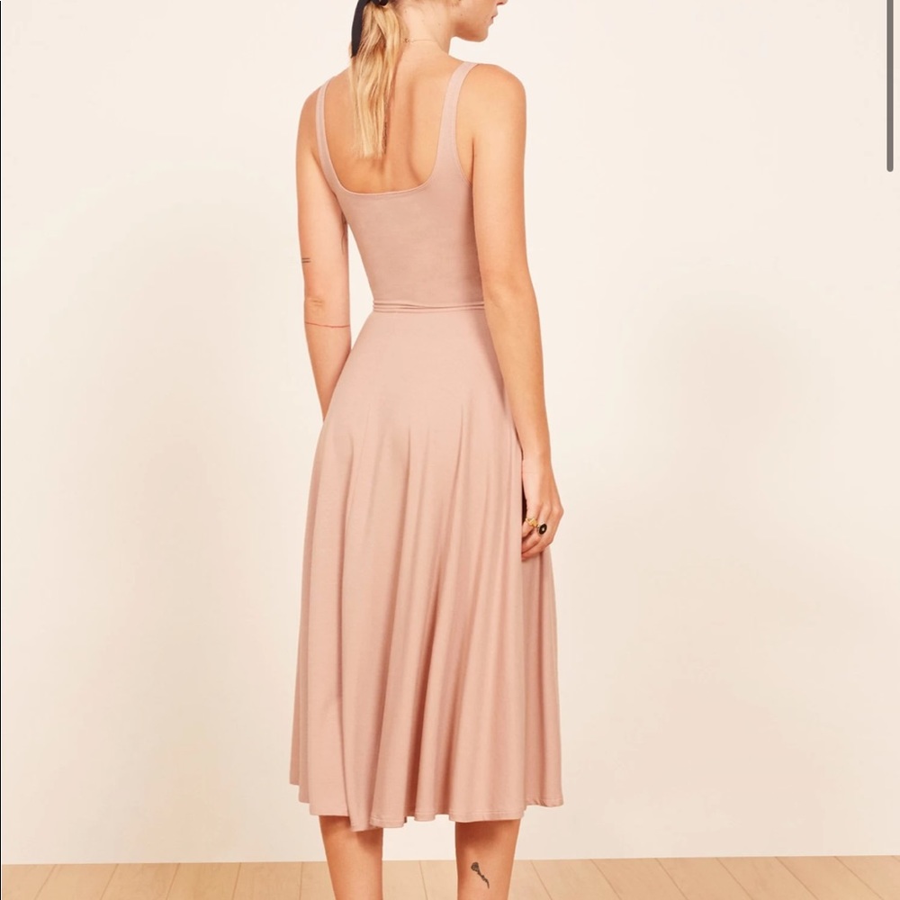 Reformation Blush Nude Square-Neck Midi Dress - Picture 3 of 7
